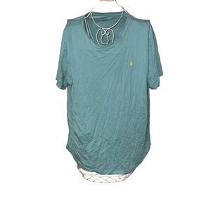 Nice Polo Ralph Lauren blue/green Crew Neck Pocket T-Shirt Cotton Casual size XL